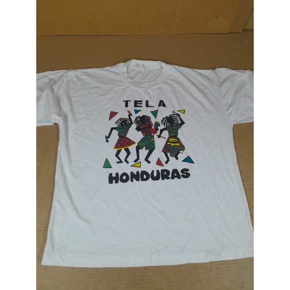 Vintage Single Honduras Tela Afro Latino Garifuna Graphic T Shirt Men L Rare 90s - Picture 1 of 12